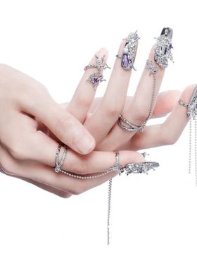 原创精灵冰种仙酷穿戴指甲戒指护甲神器护指套蝴蝶个性美甲开口戒