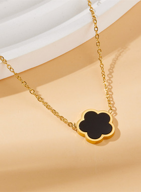 东莞钛钢项链五叶花瓣不锈钢首饰品高级感时尚百搭幸运草不掉色女