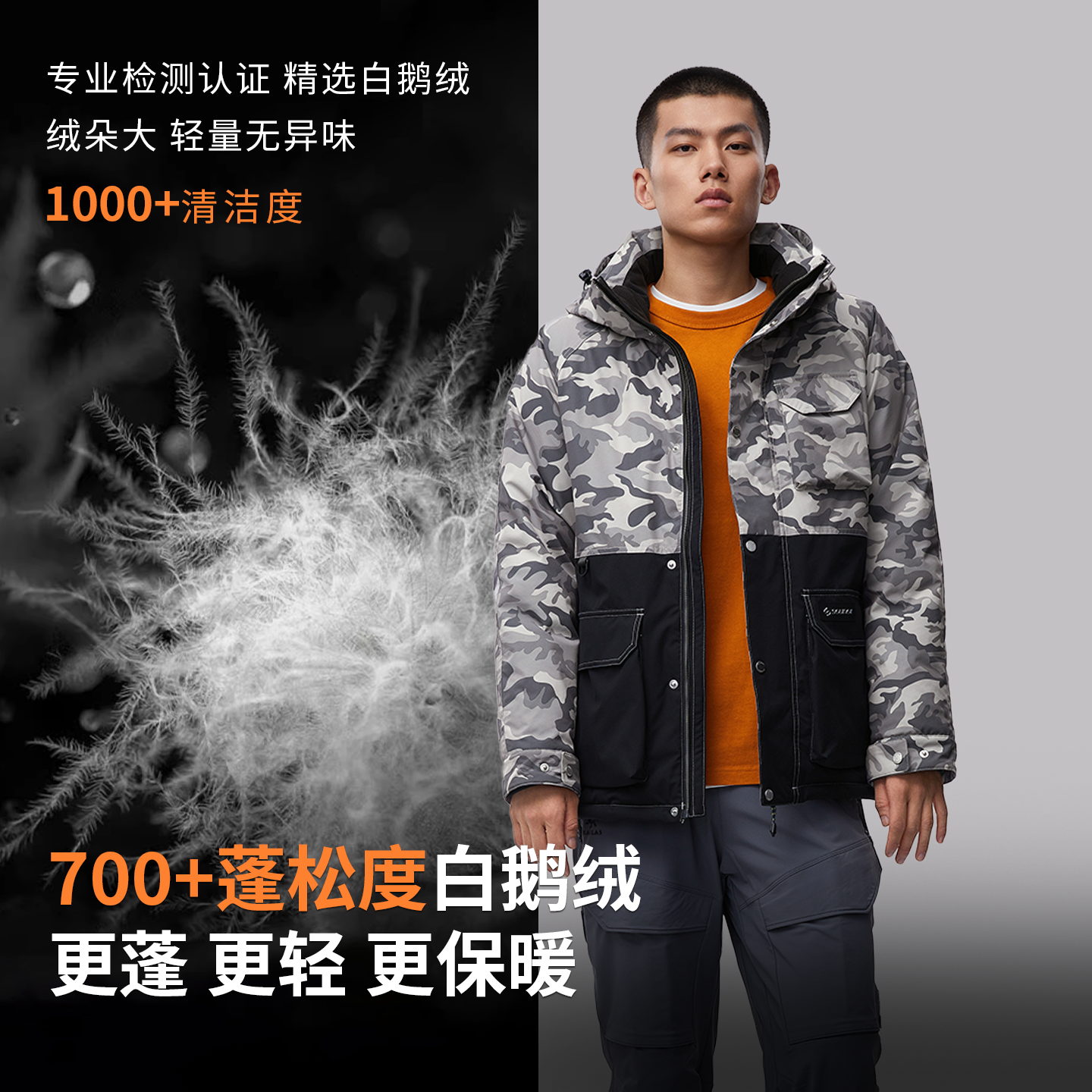 君羽辕辙羽绒服男700蓬白鹅绒青年新款加厚迷彩鹅绒服外套SC62021,淘宝优惠券,粉丝福利购,淘宝优惠卷