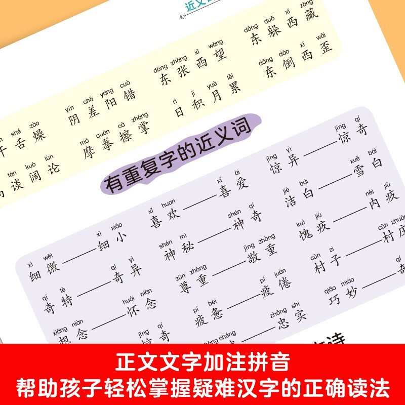 【10册】字词训练大全小学语文词语积累大全训练近义词反义词人教版重叠词量词aabb式字词语专项训练四字词语多音字一二年级-图1