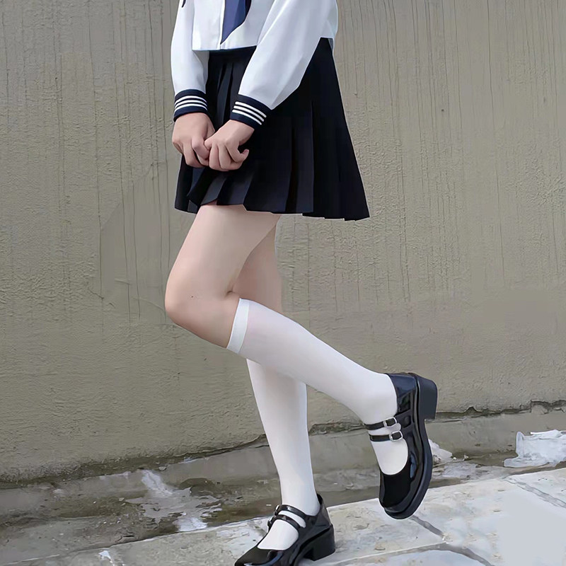 日系奶白色jk袜子黑色百搭过膝纯色中长筒学院风小腿袜春夏季薄款,淘宝优惠券,粉丝福利购,淘宝优惠卷