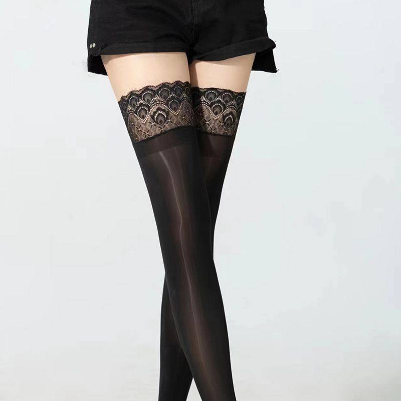 油亮硅胶防滑长筒袜性感孔雀凤尾蕾丝大腿袜薄款大码油光高筒过膝,淘宝优惠券,粉丝福利购,淘宝优惠卷