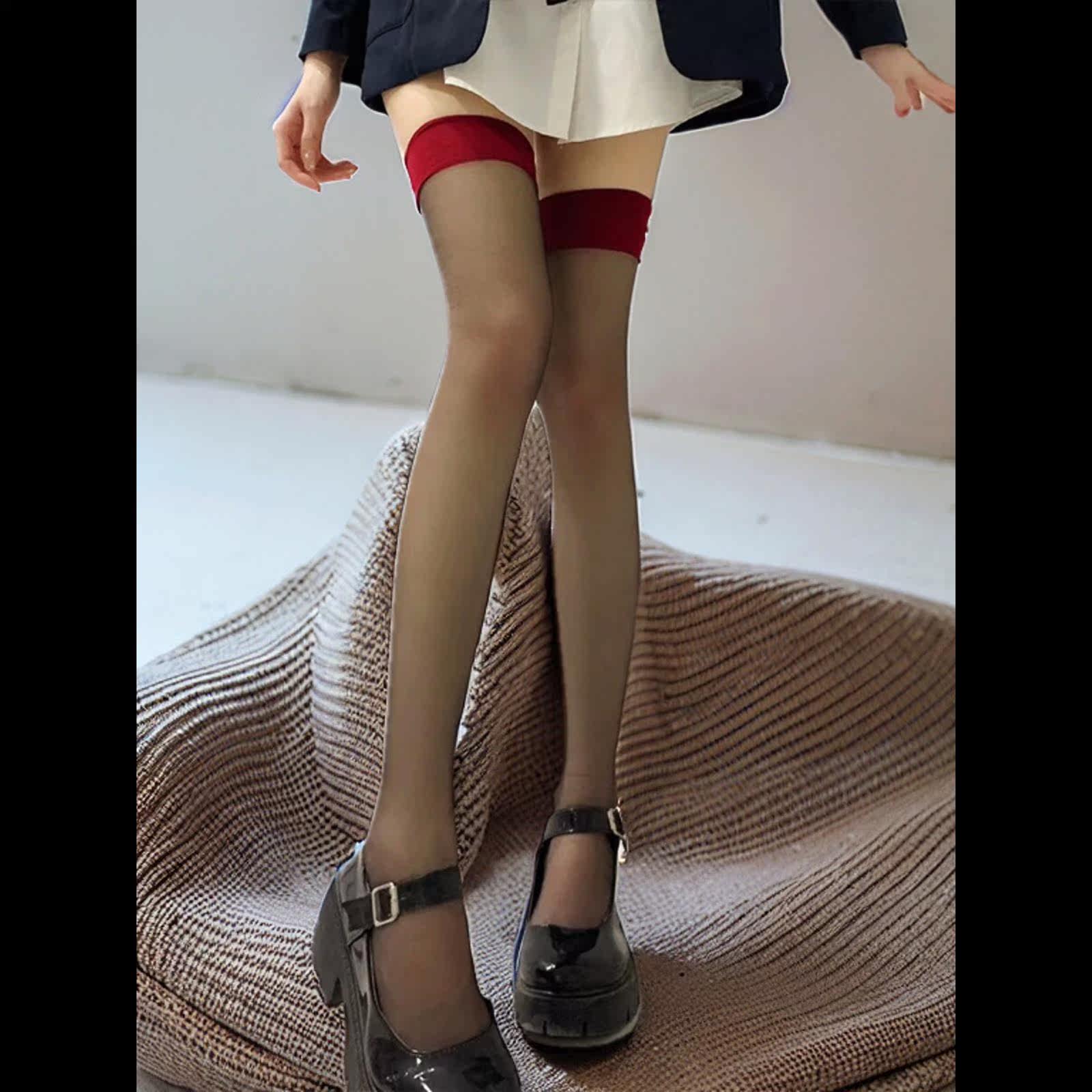 红边黑丝长筒丝袜女高筒显瘦过膝半截袜性感纯欲大腿袜小腿中筒袜,淘宝优惠券,粉丝福利购,淘宝优惠卷