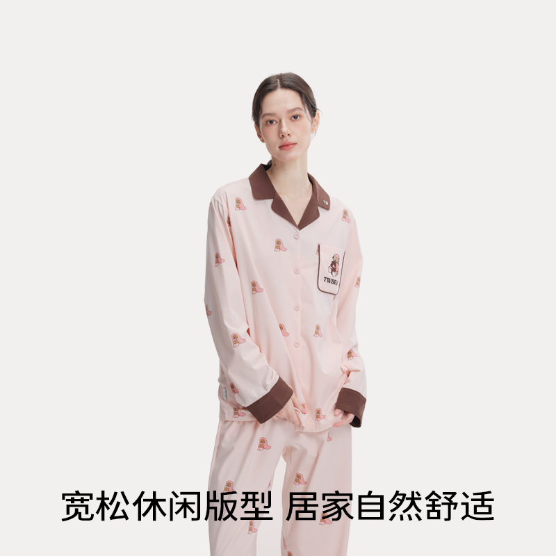 TeenieWeenie小熊睡衣2025新款春秋纯棉女刺绣休闲翻领家居服套装 - 图2
