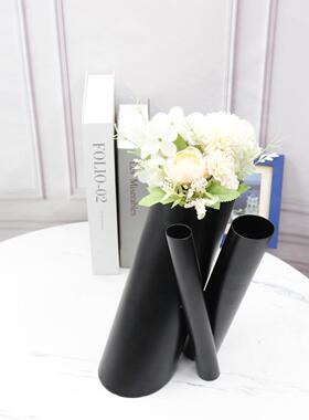 现代简约线条造型黑色异形家居花瓶样板房客厅书房办公桌面饰品