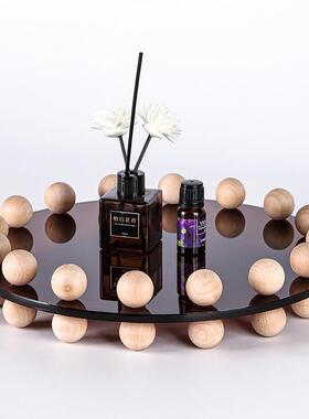 简约创意亚克力圆形托盘果盘客厅茶几桌面实木珠点收纳盘饰品摆件