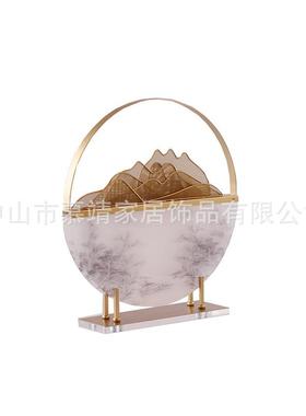 现代新中式亚克力抽象山形金属售楼处铁艺样板房博古架工艺品