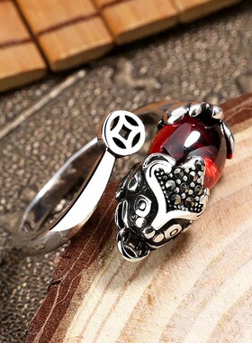 复古貔貅铜钱开口戒指女新中式道系小众高级感气质指环配饰独特