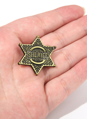 美国警长皮带扣六角星胸 西部牛仔六角星徽章治安SHERIFF帽子别针