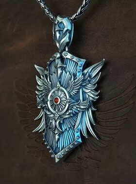 vintage复古羽翼盾牌项链男女欧美暗黑系朋克风嘻哈潮流吊坠配饰