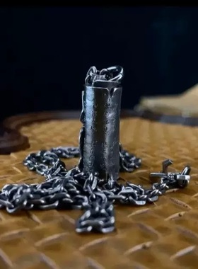 复古道系金光咒卷轴项链男女新中式国潮潮流小众高级感吊坠配饰