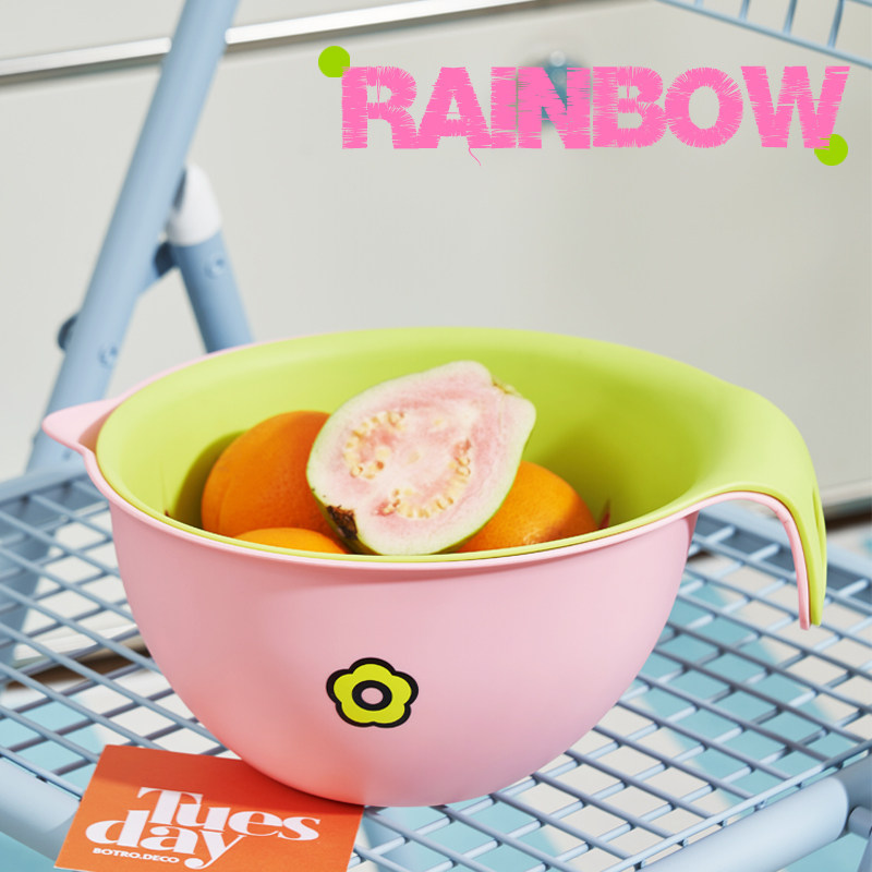 双层多巴胺沥水篮家用可爱水果篮子清洗滤水二合一加厚果盘洗菜篮,淘宝优惠券,粉丝福利购,淘宝优惠卷