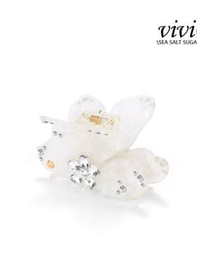 ViviQ/薇琦【银霜花蝶】法式轻奢重工醋酸抓夹蝴蝶结镶钻发饰发夹