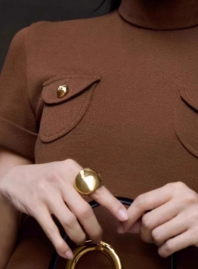 欧美法式方形复古金色食指戒指