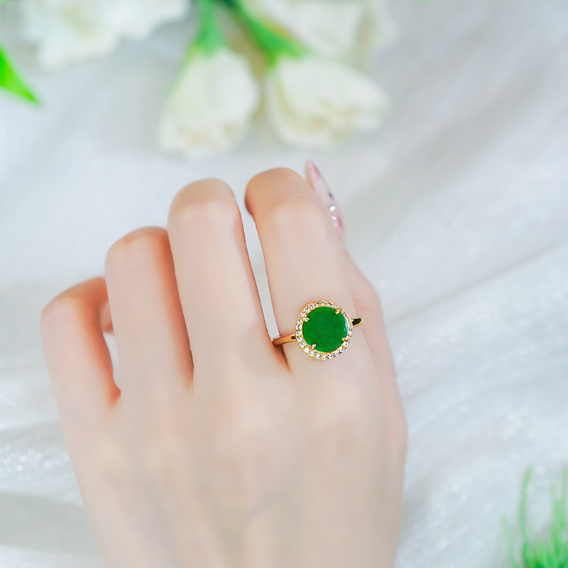 Valentine's Day gift, natural Burmese material A, jadeite silver inlaid with fashionable and exquisite green dragon stone jade medal ring