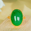 925 silver inlaid with natural Hetian jade jasper apple green cabochon ring, fashionable and simple hollow ring