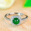 Valentine's Day gift silver inlaid natural jade a-grade fashionable full green cabochon jade small sugar cube jade ring