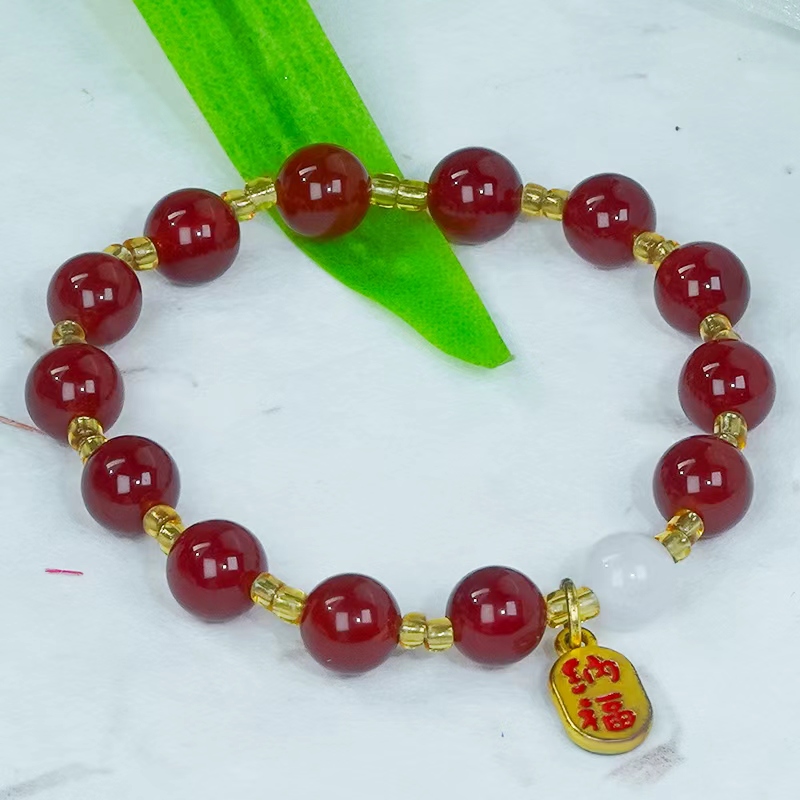 福利款 天然红玛瑙手串时尚好看简约红色玛瑙平安圆珠手链手串 - 图1