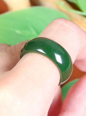 新款戒指和田玉戒指天然和田玉气质百搭满绿碧玉戒指节日送礼