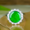 Silver inlaid natural jade A-grade exquisite green dragon stone grand jade medal ring