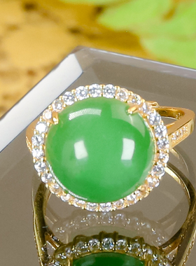 新款戒指天然和田玉满锆满绿圆款碧玉戒指简约风格小尺寸节日送礼