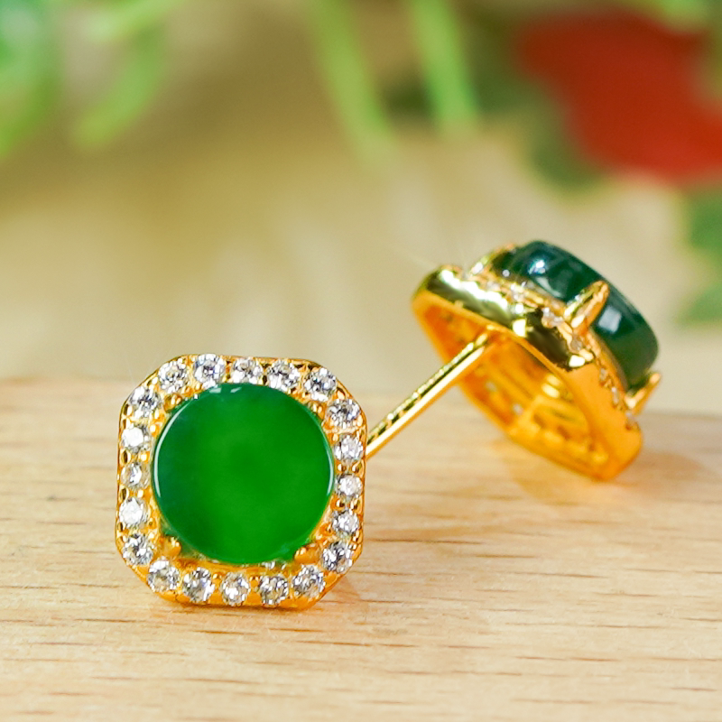 Valentine's Day gift 925 silver inlaid with natural jade A-grade fashionable small sugar cube design full green jade medal ring
