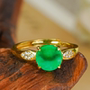Silver inlaid natural jade ring A-grade fashionable light luxury ancient style women's full green jade green round brand living ring