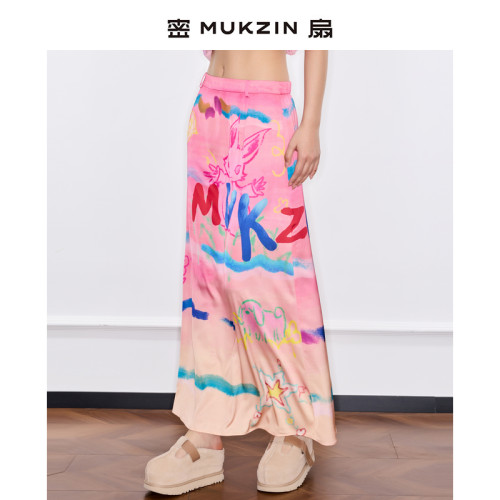 密扇夏季2025新款女【新夏赋系列】缤纷印花半身裙涂鸦艺术感长裙 - 图0