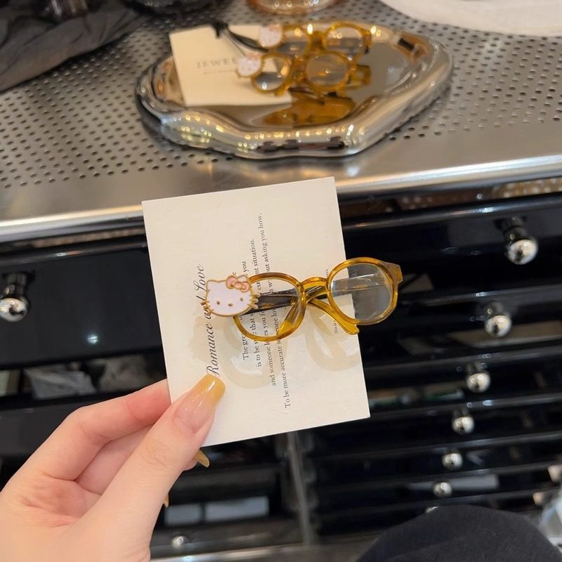 韩国东大门可爱卡通KT猫眼镜发夹经典豹纹茶色刘海夹侧边碎发夹子,淘宝优惠券,粉丝福利购,淘宝优惠卷