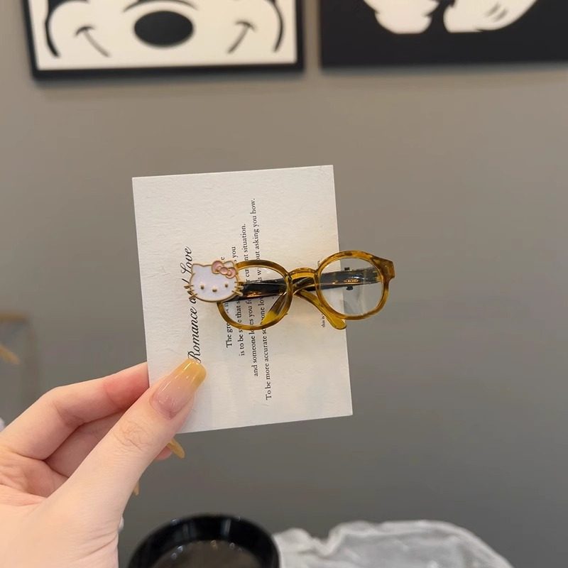 韩国东大门可爱卡通KT猫眼镜发夹经典豹纹茶色刘海夹侧边碎发夹子,淘宝优惠券,粉丝福利购,淘宝优惠卷