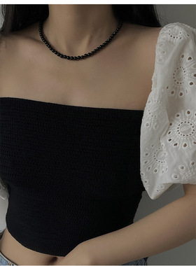 倪妮同款黑色珍珠项链小众设计感复古轻奢颈链正圆强光珍珠锁骨链