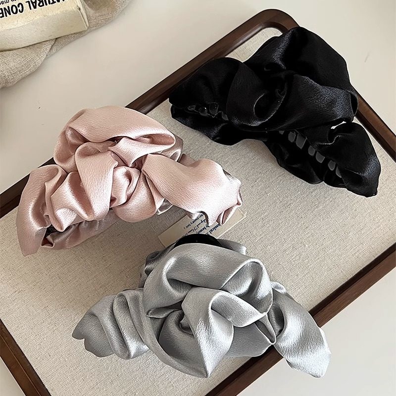 感布艺褶皱缎面泡泡抓夹女轻奢百搭头饰后脑勺盘发鲨鱼夹发卡,淘宝优惠券,粉丝福利购,淘宝优惠卷