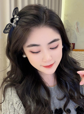 黑色蕾丝蝴蝶结刘海小抓夹头饰女