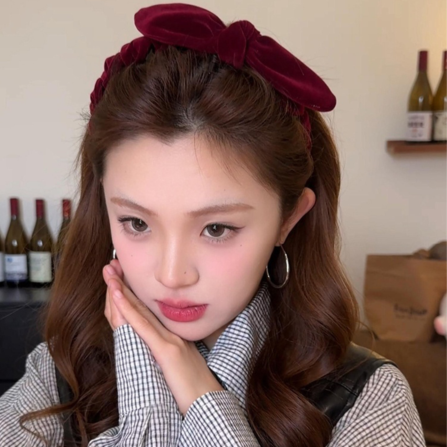 乖甜萌兔耳朵丝绒蝴蝶结发箍女款2025新款秋冬高颅顶头箍发卡头饰,淘宝优惠券,粉丝福利购,淘宝优惠卷