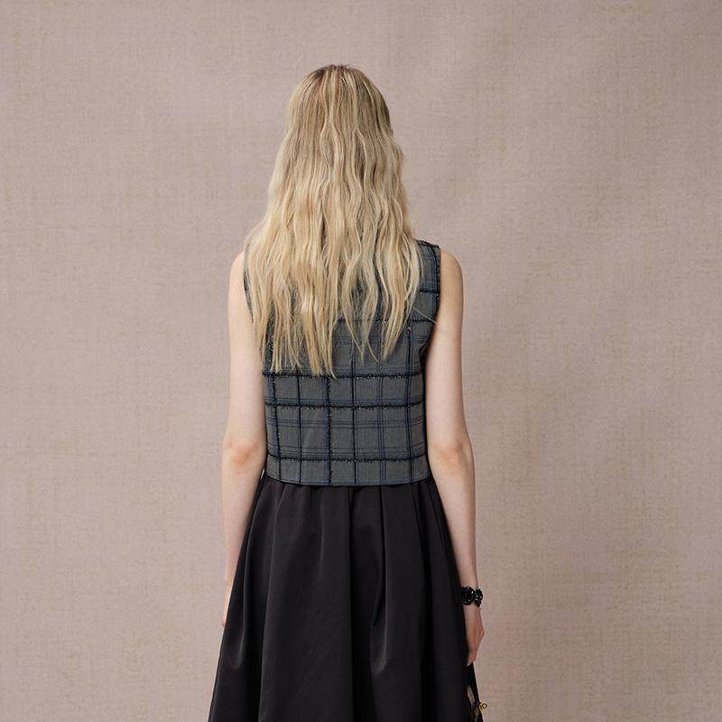 DIANAVEVINA秋季新款时尚套装女小香风短款背心马甲格纹半裙,淘宝优惠券,粉丝福利购,淘宝优惠卷