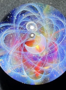 超炫梦幻彩虹琉璃玻璃星空球吊坠，蓝星最炫月亮金珠版银河系项链