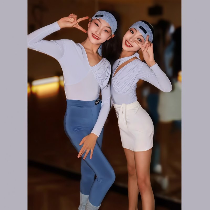 SQ同款拉丁舞服女童冬季新款长袖褶皱连体上衣百搭瑜伽运动裤套装,淘宝优惠券,粉丝福利购,淘宝优惠卷