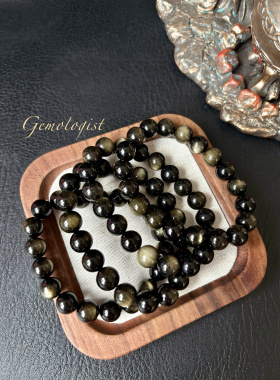 新年开运金曜石手串！金色黑曜石男女水晶本命年暗黑风黑曜石手链