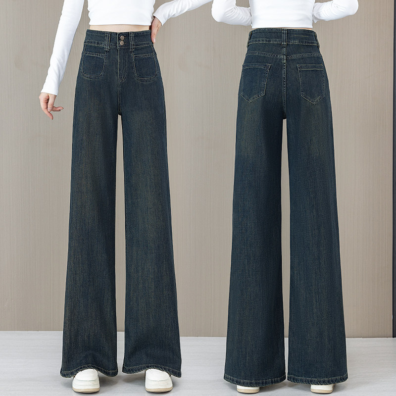 复古窄版阔腿微喇牛仔裤女2025年春秋季新款高腰宽松直筒喇叭裤子,淘宝优惠券,粉丝福利购,淘宝优惠卷
