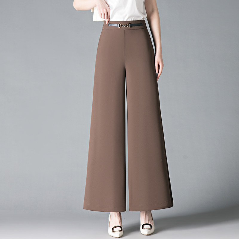 冰丝大脚阔腿西装裤女夏季2025新款松紧腰垂感薄款裙裤九分筒喇裤,淘宝优惠券,粉丝福利购,淘宝优惠卷