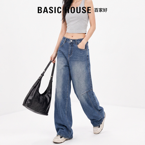 Basic House百家好2026新品弯刀裤女高腰复古显瘦垂感镰刀牛仔裤 - 图1