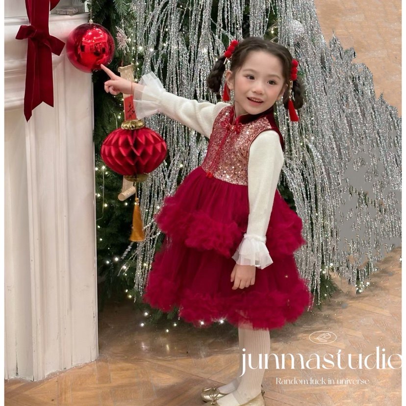 樱桃童装女童儿童宝宝冬装国风加绒背心裙礼服裙拜年裙公主裙,淘宝优惠券,粉丝福利购,淘宝优惠卷