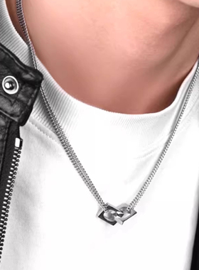 环环相扣项链男生潮高级感简约百搭双环锁骨链