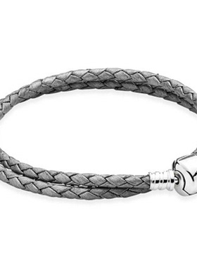 潘家纯银红色本命年双圈新年编织皮绳基础黑色手链女串珠情侣同款