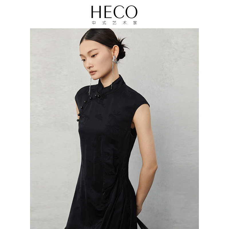 HECO【归期】新中式国风旗袍改良气质小众云竹人丝提花连衣裙女 - 图2