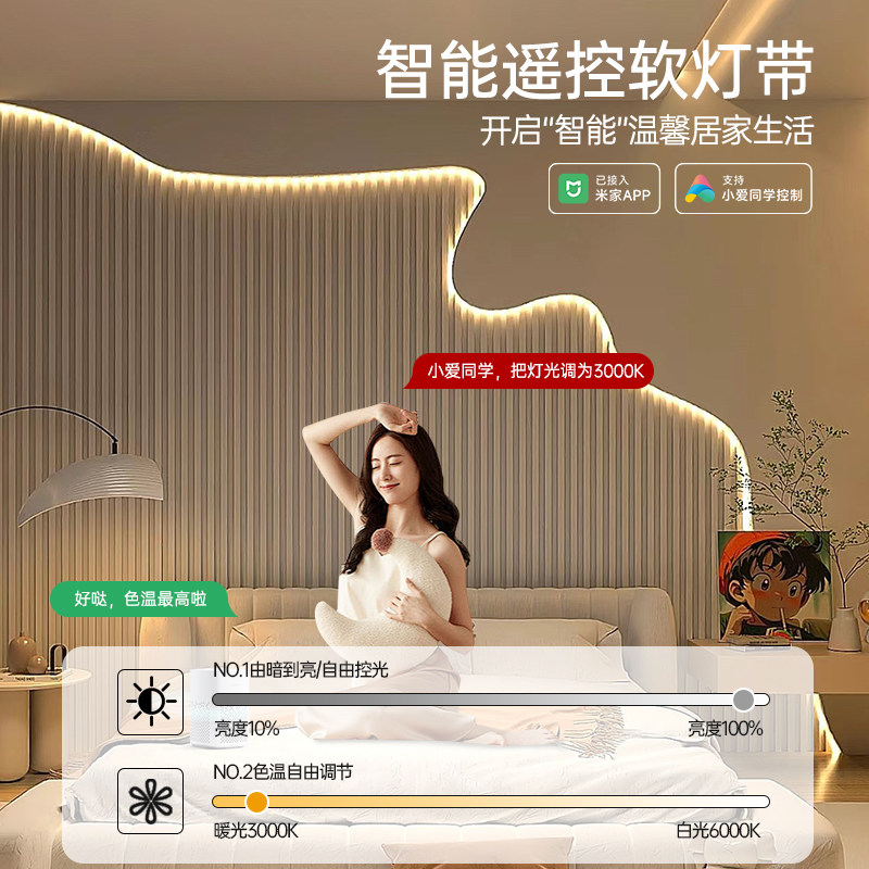 智能窗帘盒灯带45度斜发光硅胶悬浮吊顶氛围灯阳台已接入米家APP,淘宝优惠券,粉丝福利购,淘宝优惠卷