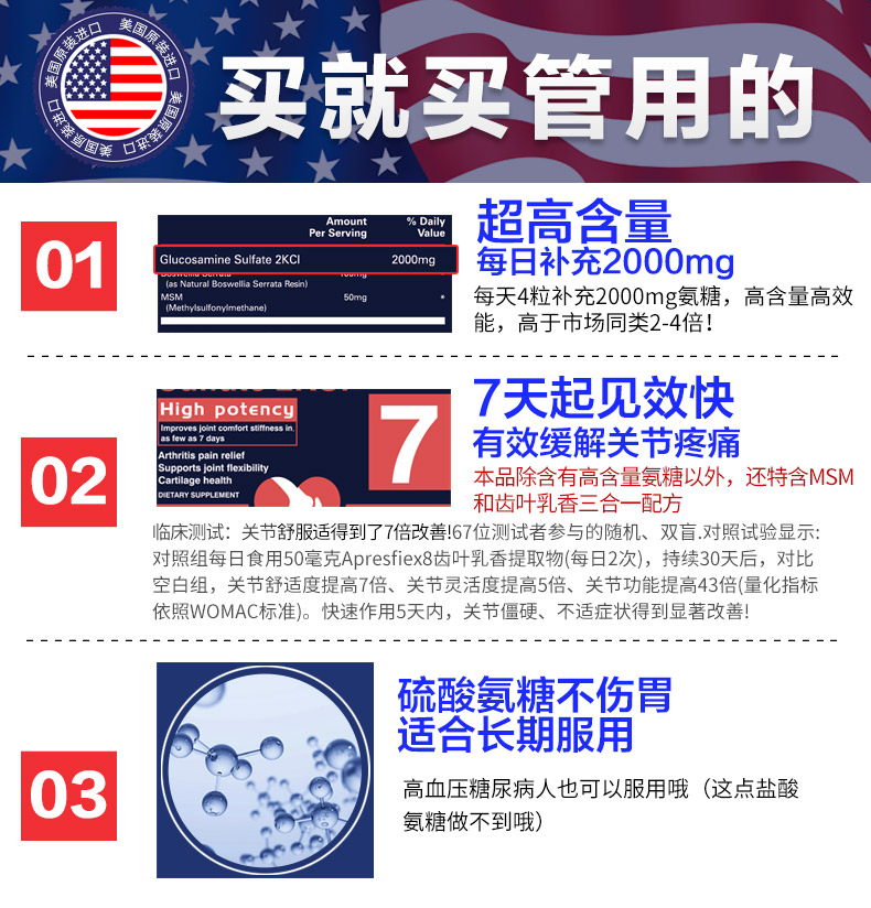 森艺棠海外专营店氨糖软骨素钙片中老年人护关节疼痛美国进口维骨力软膏2