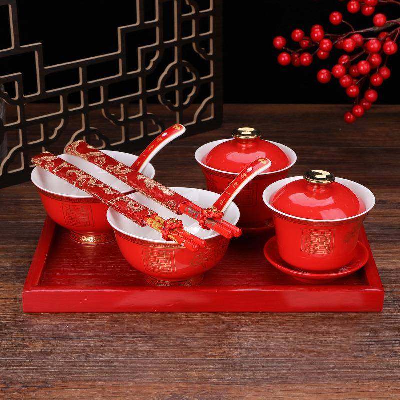 婚庆碗筷勺套装改口敬茶杯喜盘 陶瓷喜碗喜茶杯婚礼陪嫁茶具用品,淘宝优惠券,粉丝福利购,淘宝优惠卷