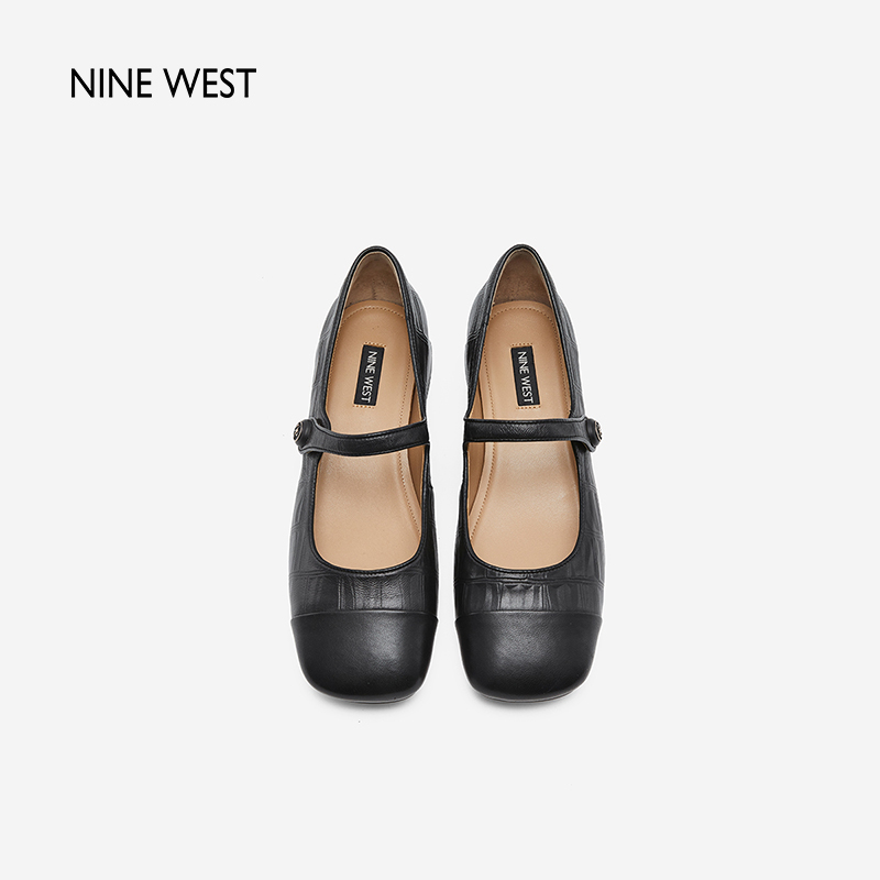 Nine West/玖熙2024年春季新款玛丽珍鞋女法式复古压花低跟单鞋女 - 图3