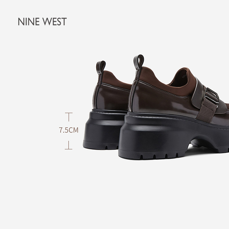 奥莱专供Nine West/玖熙2025年高跟乐福鞋女皮鞋厚底圆头银扣单鞋,淘宝优惠券,粉丝福利购,淘宝优惠卷